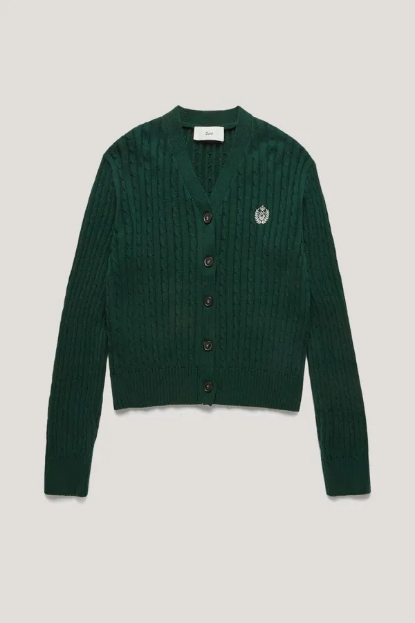CREST LOGO CABLE CARDIGAN GREEN_UDSW4C204E2