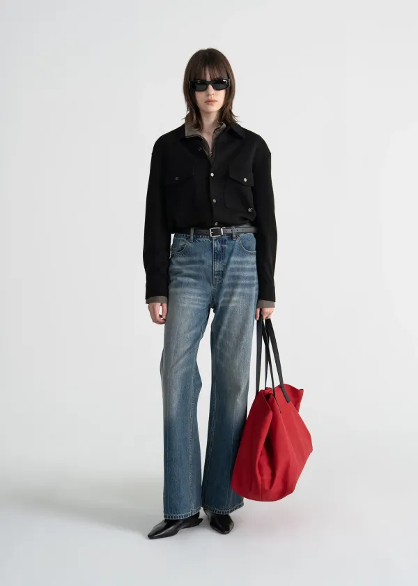 W WASHED FLARED JEANS - BLUE