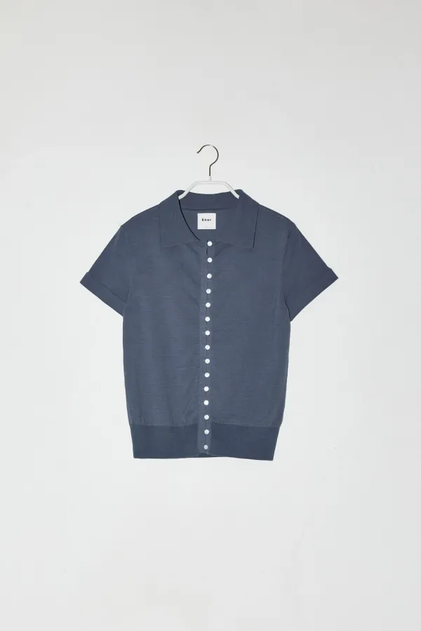 CONTRASTING BUTTONS SHIRT CARDIGAN - BLUE