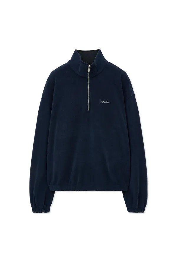 SHERPA FLEECE HALF ZIP UP TOP IN NAVY