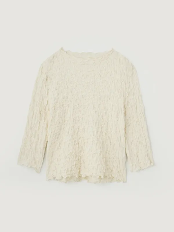 Crinkle three-quarter sleeve top - Cream