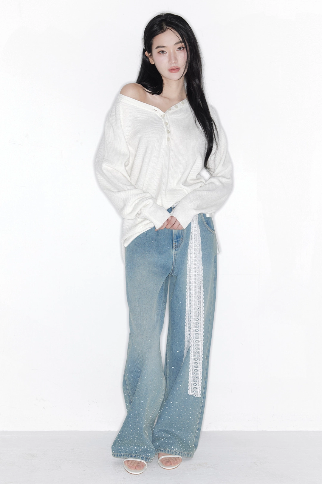 더티스 CASHMERE BUTTON BOXY WAFFLE KNIT_TT6S301IV 상품 이미지 2