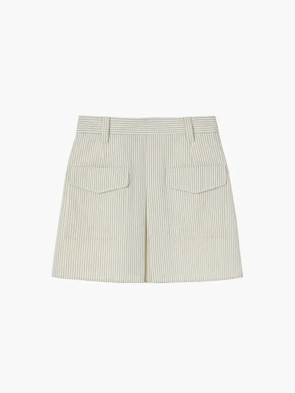 Box Pleated Striped Mini Skirt, Ivory
