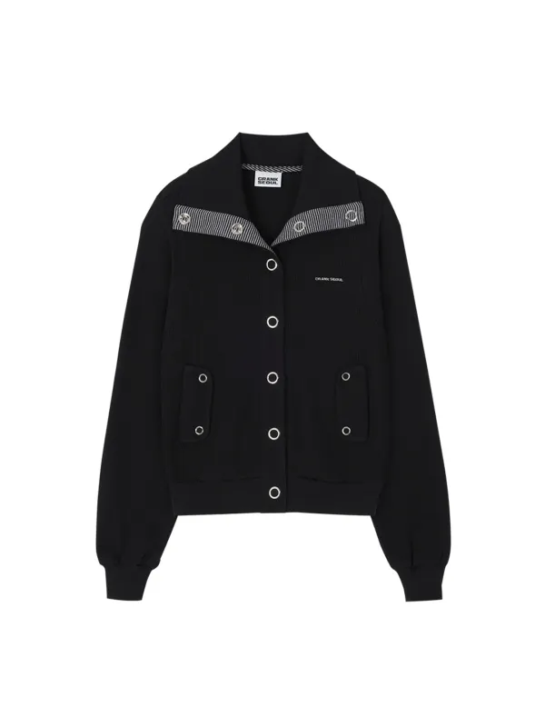 WAFFLE JERSEY EYELET JACKET_BLACK