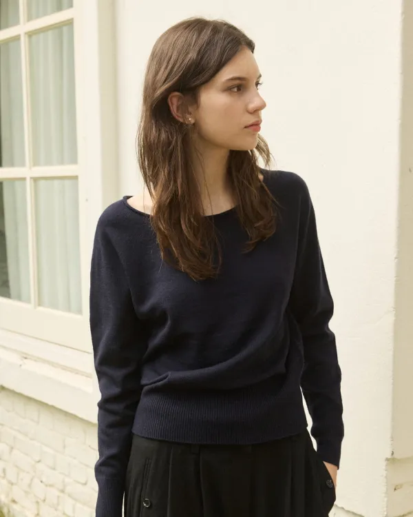 Holgarment soft boat neck knit - navy