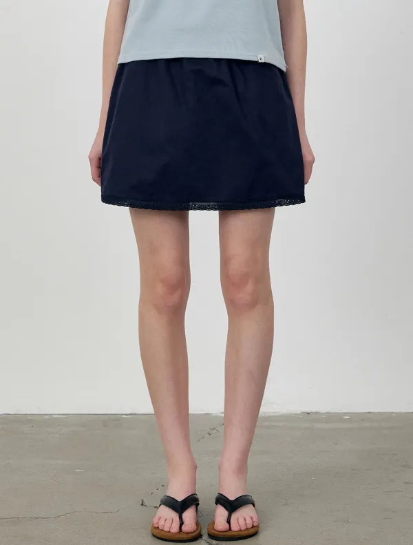 Flower lace mini skirt pants_Navy