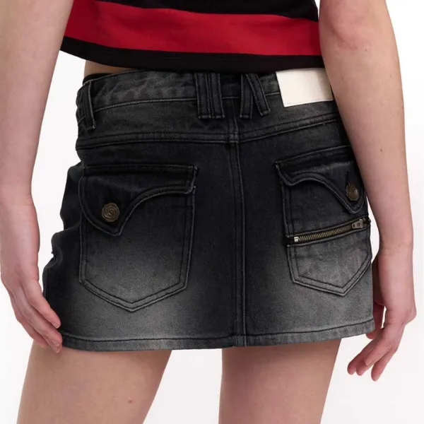 EMBOSSED DENIM SKIRT (BLACK)