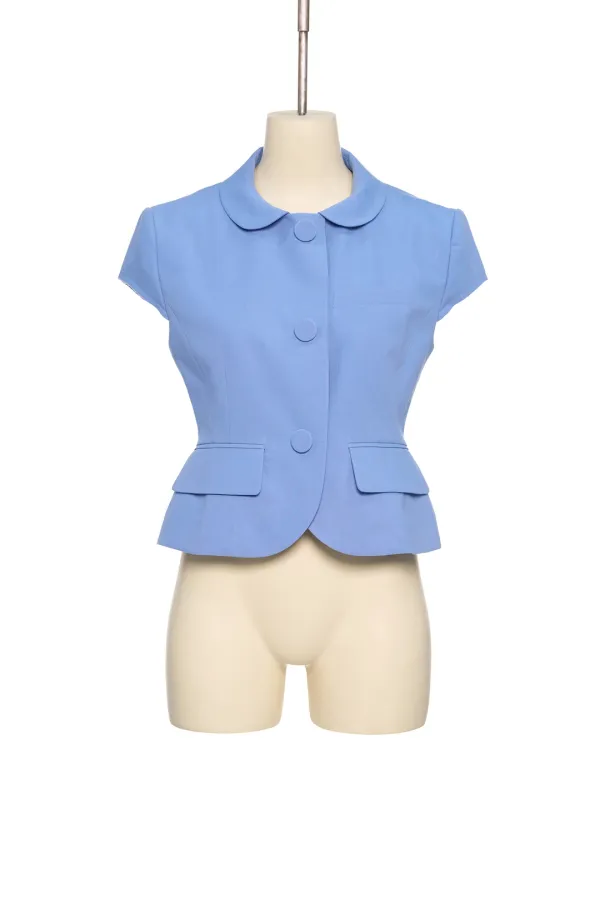 SS26 BLUE CAP-SLEEVE BUTTONED JACKET