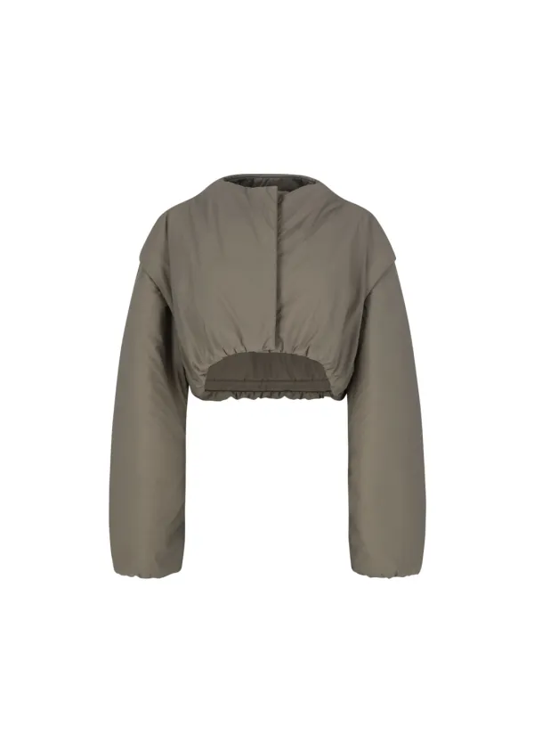 sheer nylon padded crop jumper, grey