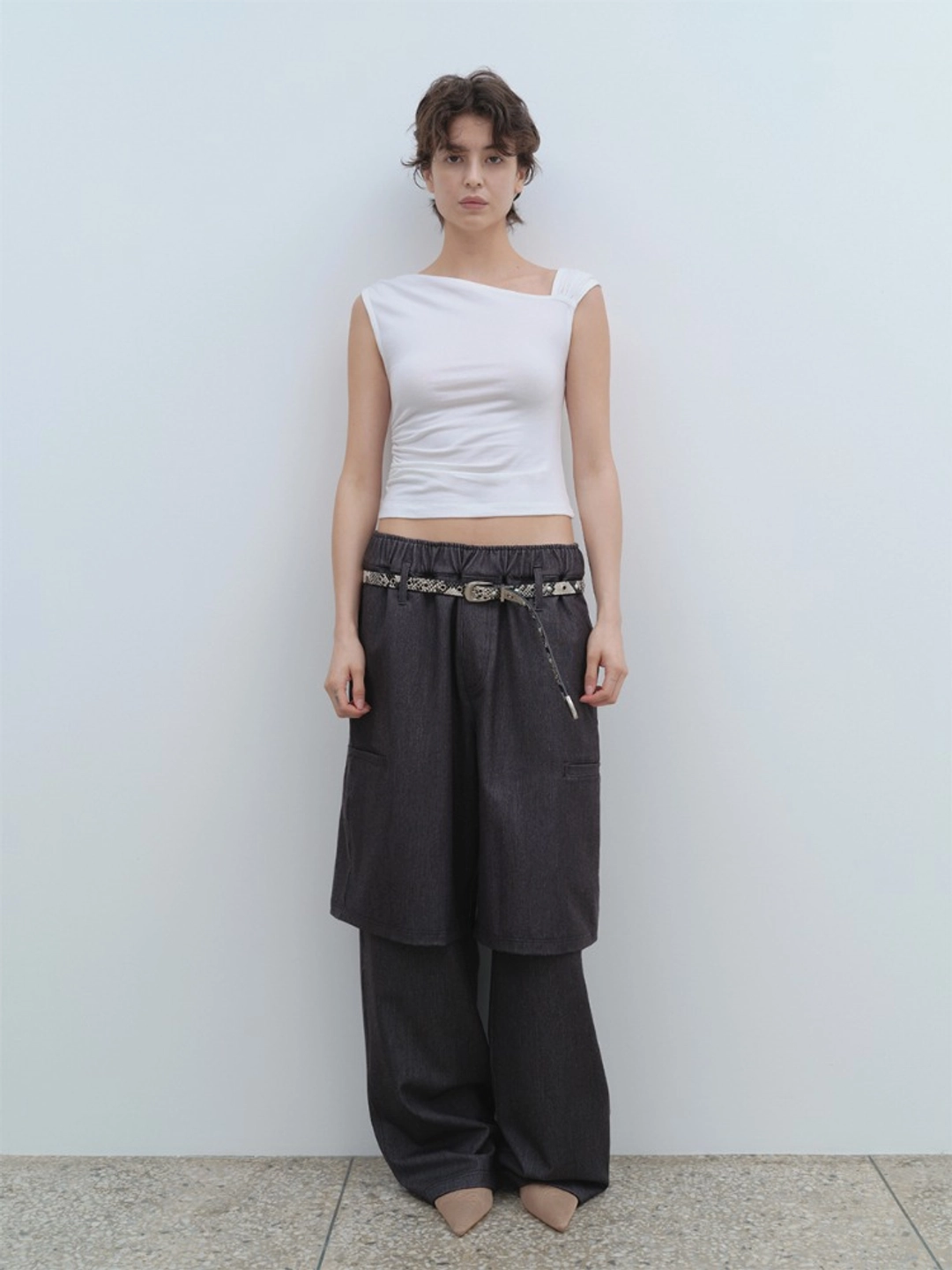 밀로 우먼 Layer Wide Trousers [Charcoal Gray] 상품 이미지 2