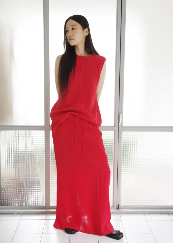 [ 바로배송 ] MAXI CUT SKIRT [RED]