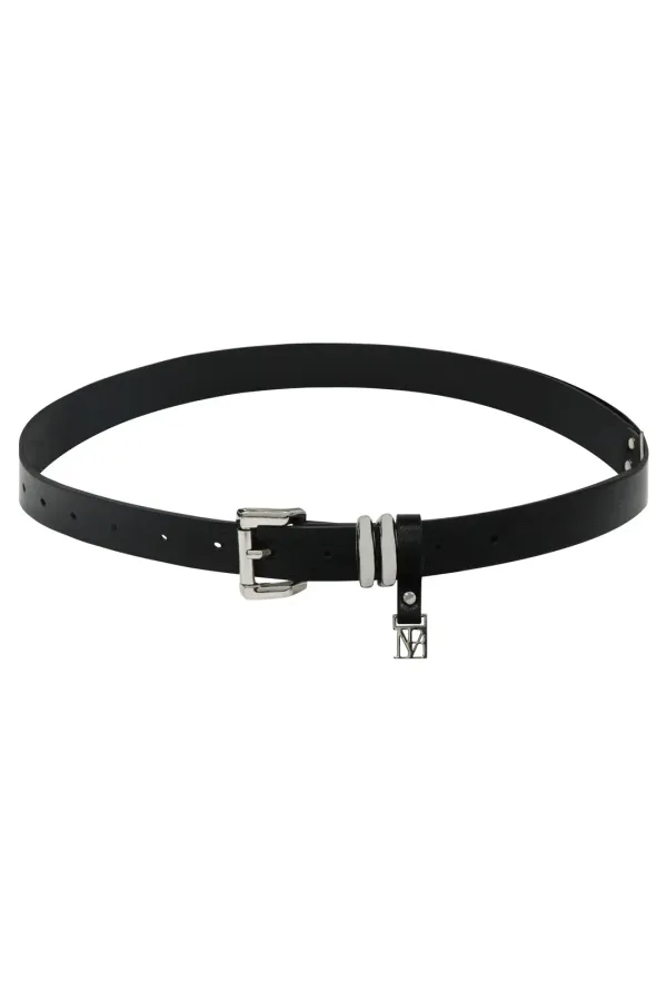 Minimal Cowhide Leather Belt [ Black ]
