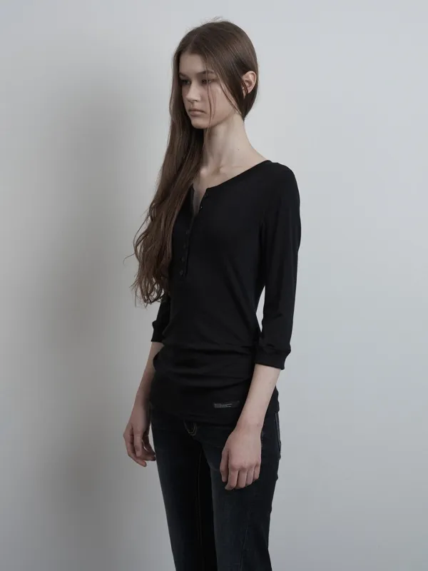 Henley Neck 3/4 Sleeve (black)