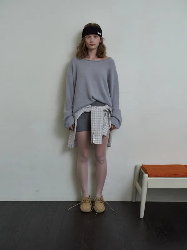 Modny Alpaca Off-Shoulder Knit - Pale Gray
