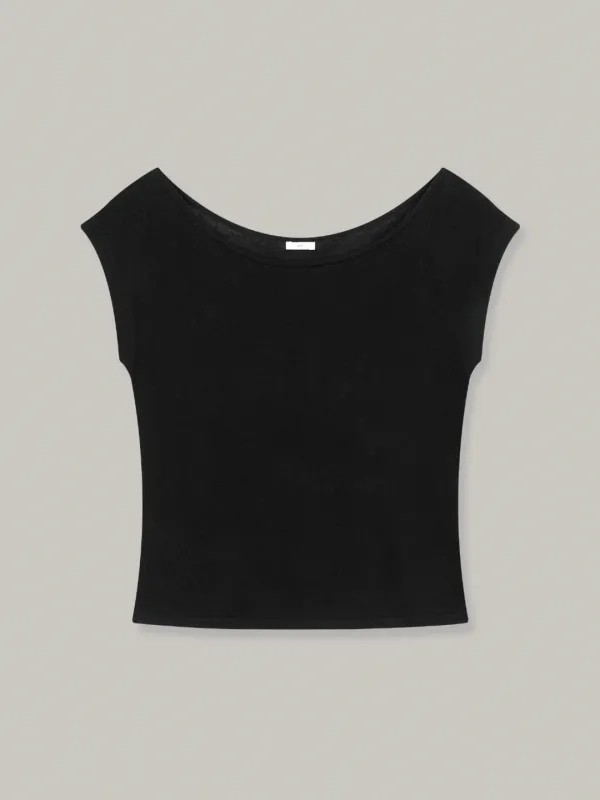 boat neck off-shoulder knit (black)