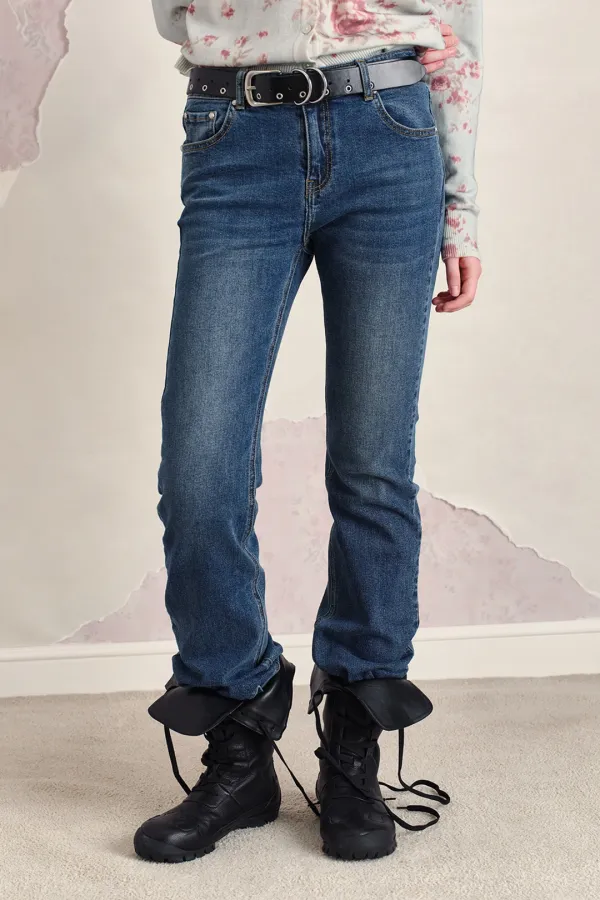 WASHED STRAIGHT DENIM PANTS, MID BLUE