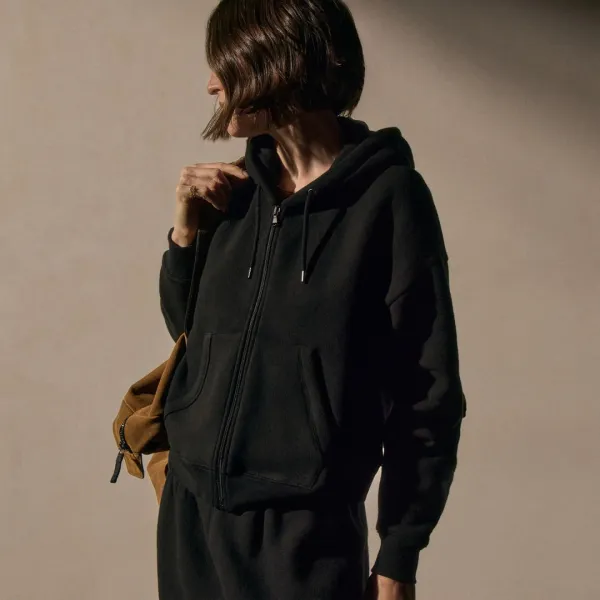 Cozy Fleece Zip Hoodie - Black