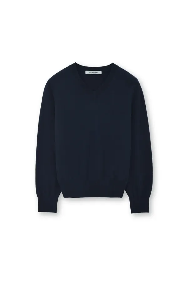 W Extra Super Fine V Neck Knit, Dark Navy