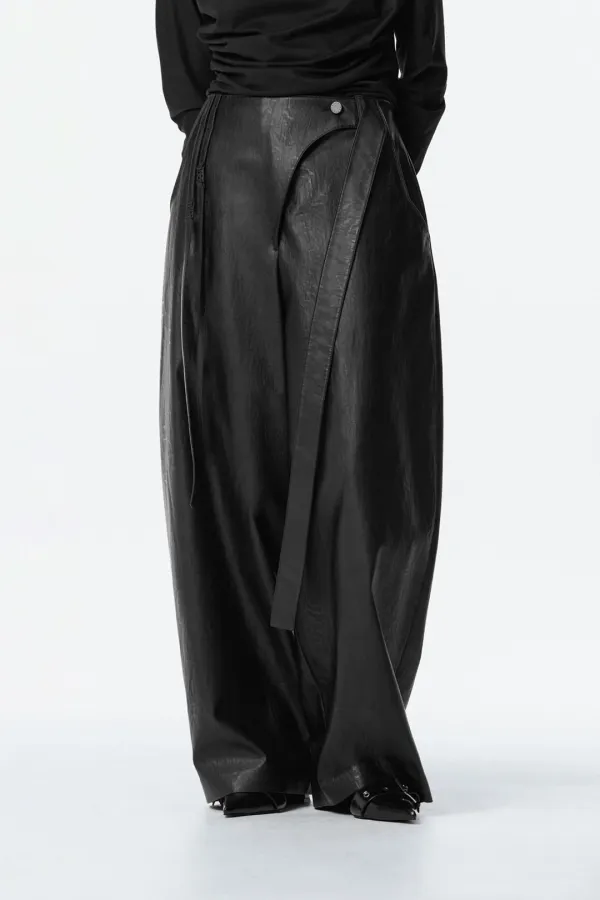 Strap Leather Pants [ Black ]