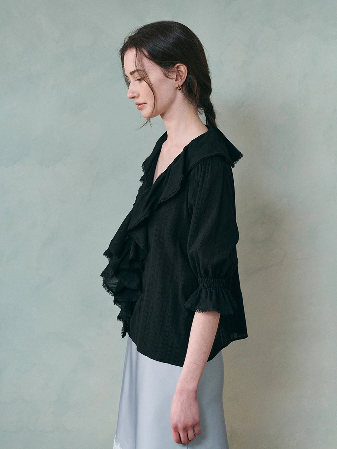 르니나 AMELIE frill puff blouse_black 상품 이미지 2
