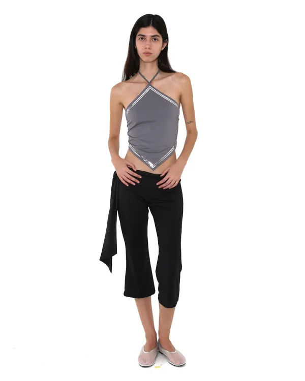 SEQUIN HALTER SCARF TOP, GRAY