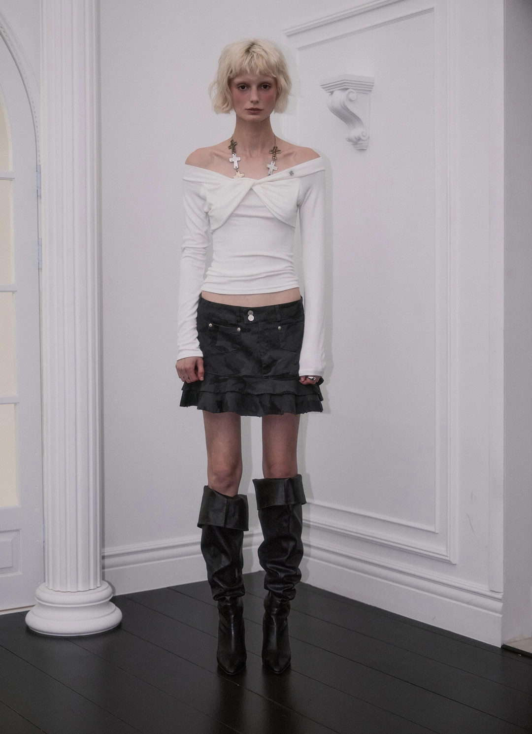 로제프란츠 Rebel Layer Frill Mini Skirt [Gray Camo] 상품 이미지 2