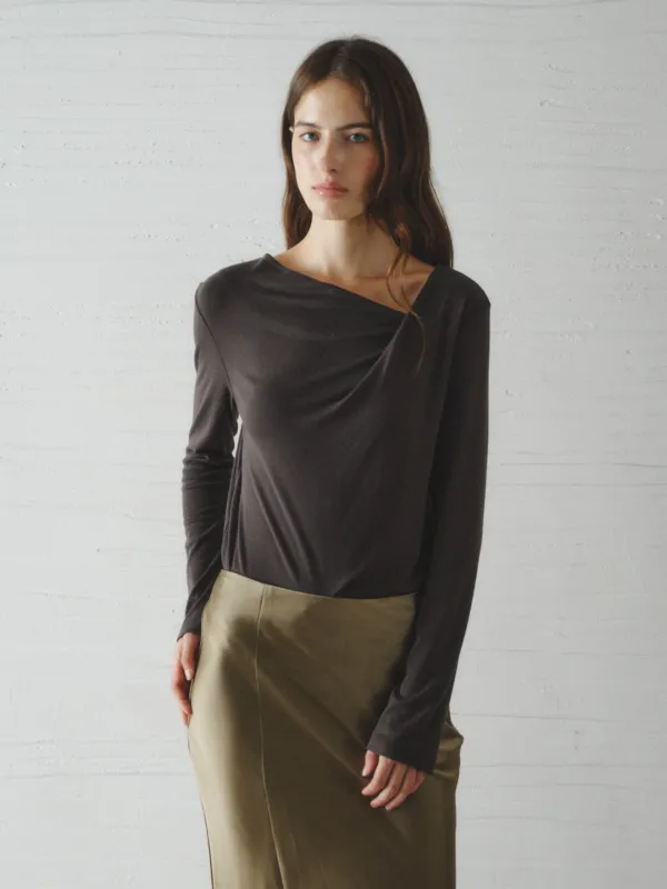 ROEL drape neck t-shirt_charcoal