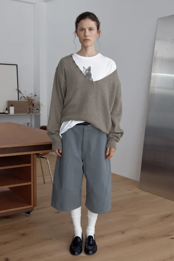 curve bermuda pants - ash blue
