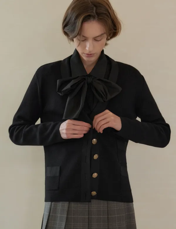 Camille Rib Tape Cardigan (Black)
