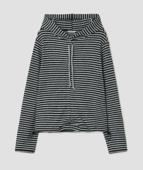 Stripe Shirred Hoodie [Black]