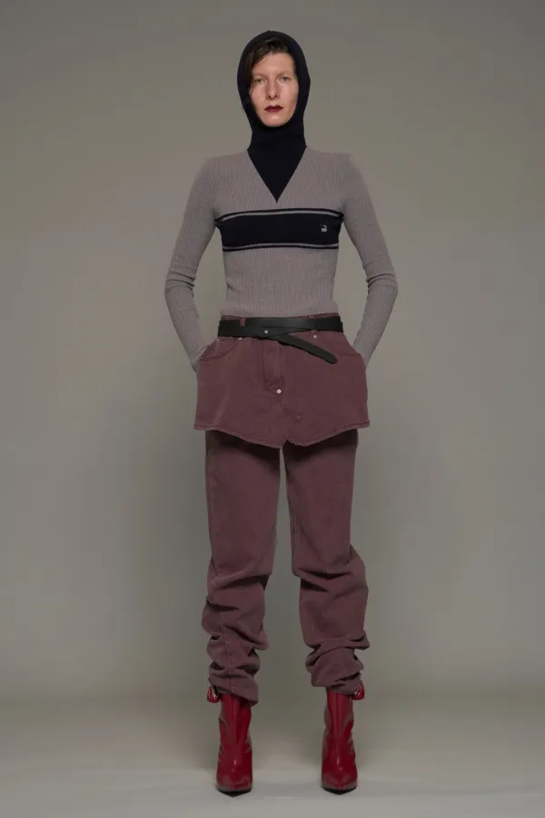 FW26 GRAY COLOR BLOCK HOOD KNIT TOP