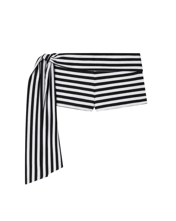 STRIPED SIDE TIE SHORTS, BLACK