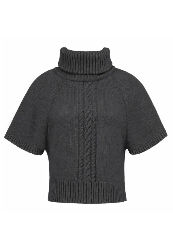 [PRE-ORDER] CARAMEL KNIT HALF TOP [CHARCOAL]