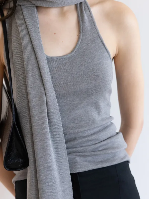 SILK AND WOOL BLEND HALTERNECK TOP [LIGHT GREY, DARK GREY]