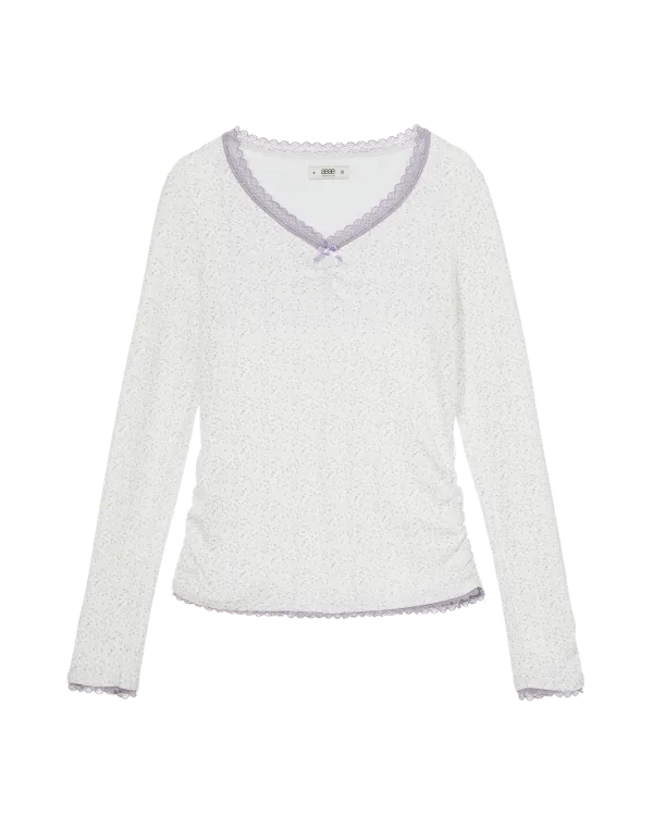 FLOWER V NECK TEE [LIGHT PURPLE]