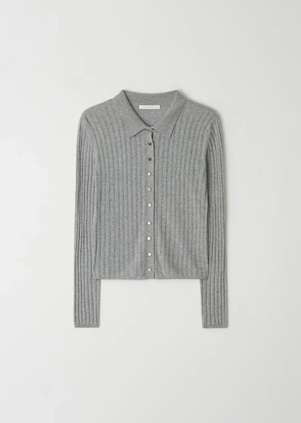 collar neck knit cardigan-gray