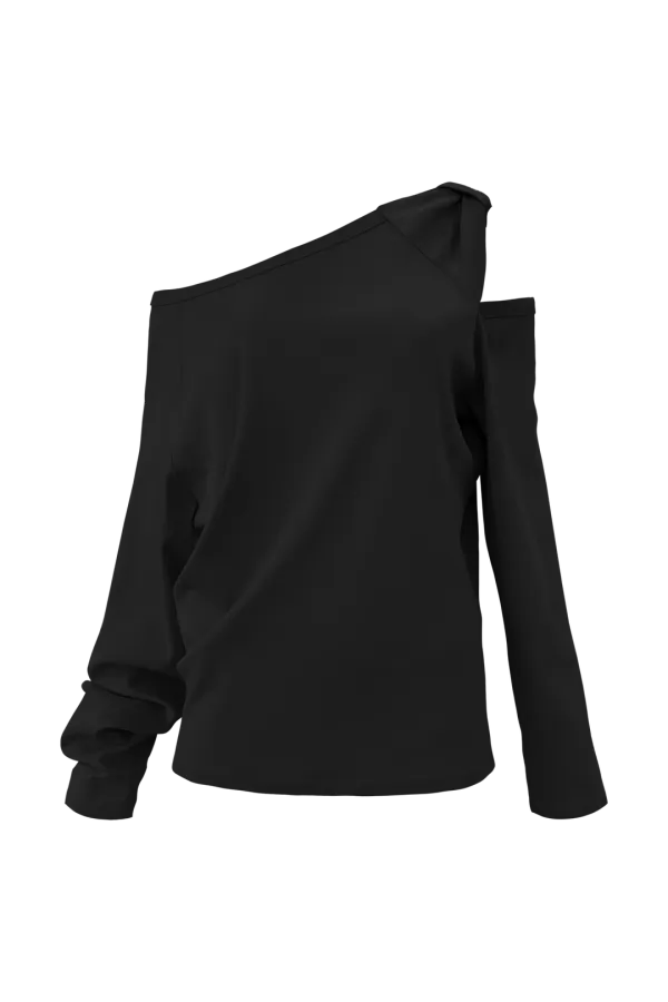 BOW ONE-SHOULDER LONG SLEEVE (BLACK)