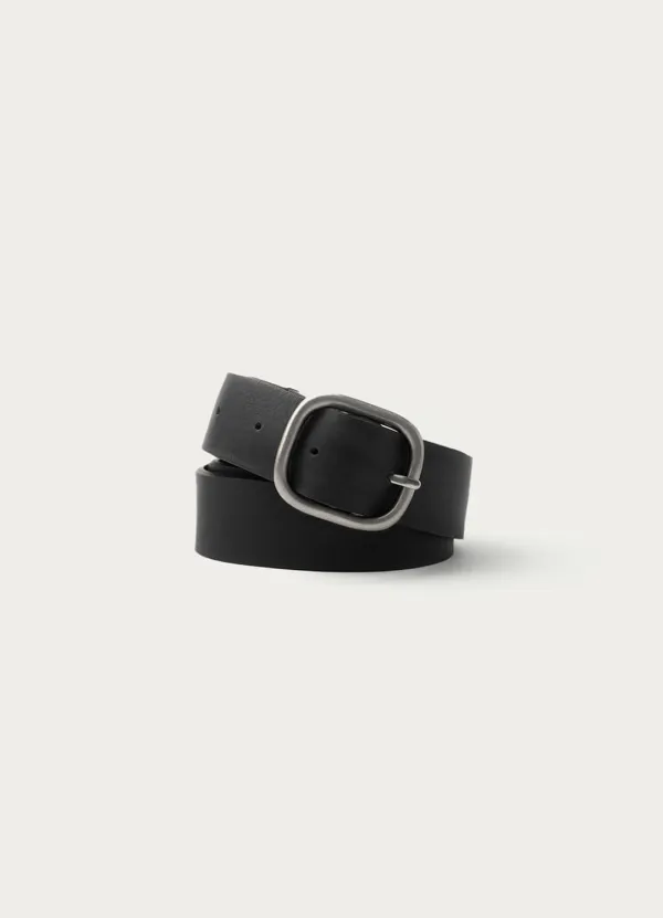 Rounded buckle leather belt (Black)