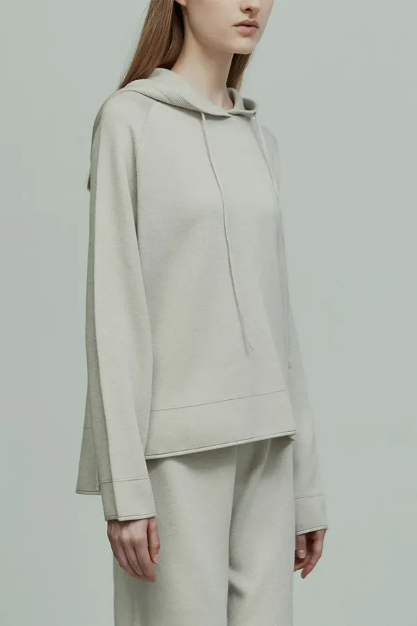 2COLORS DRAWSTRING HOODED KNIT TOP