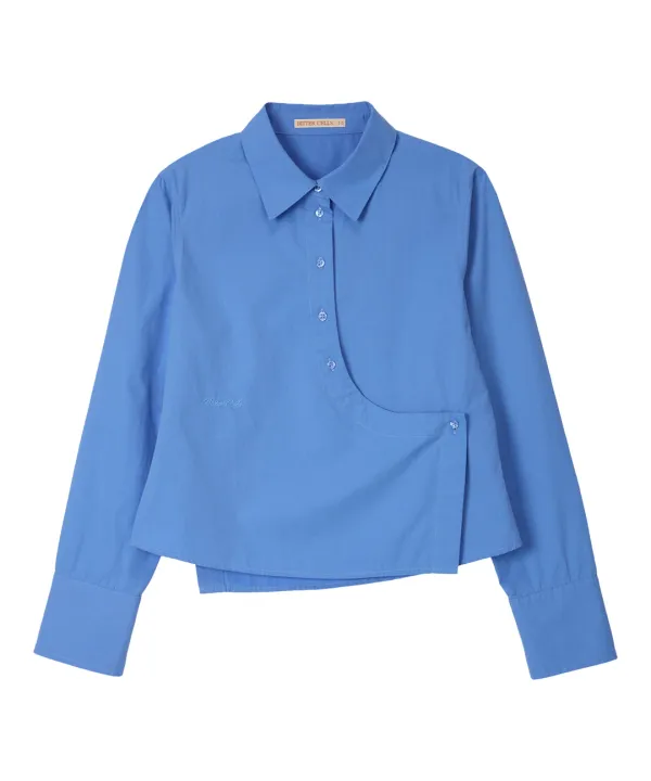 Twist Crop Shirt-Blue