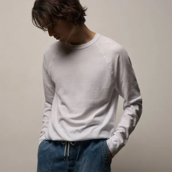 Slub Jersey Long Sleeve Raglan Crew - White