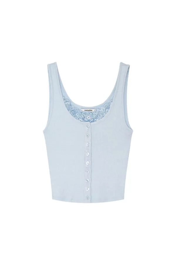 SCOOP NECK LACE TRIM SLEEVELESS TOP (LIGHT BLUE)