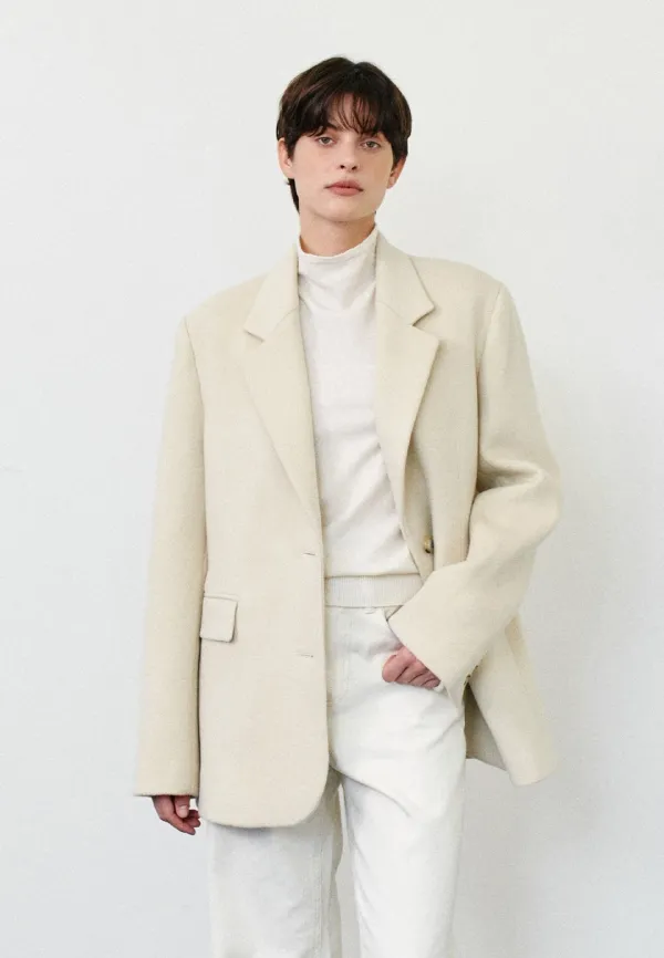 CASHMERE TWO BUTTON SINGLE JACKET - CREAM