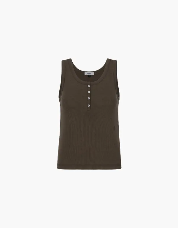 ribbed henley sleeveless - brown