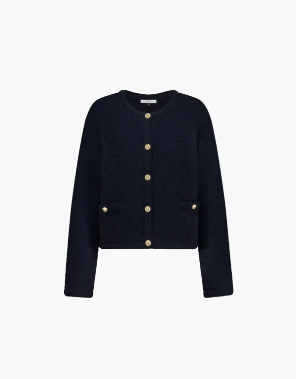 round neck short cardigan - navy