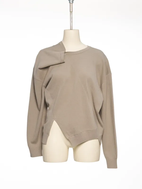 FW26 GRAY ASYMMETRIC SNAP DETAIL KNIT TOP