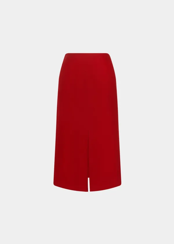 W STRAIGHT COTTON SLIT SKIRT - RED