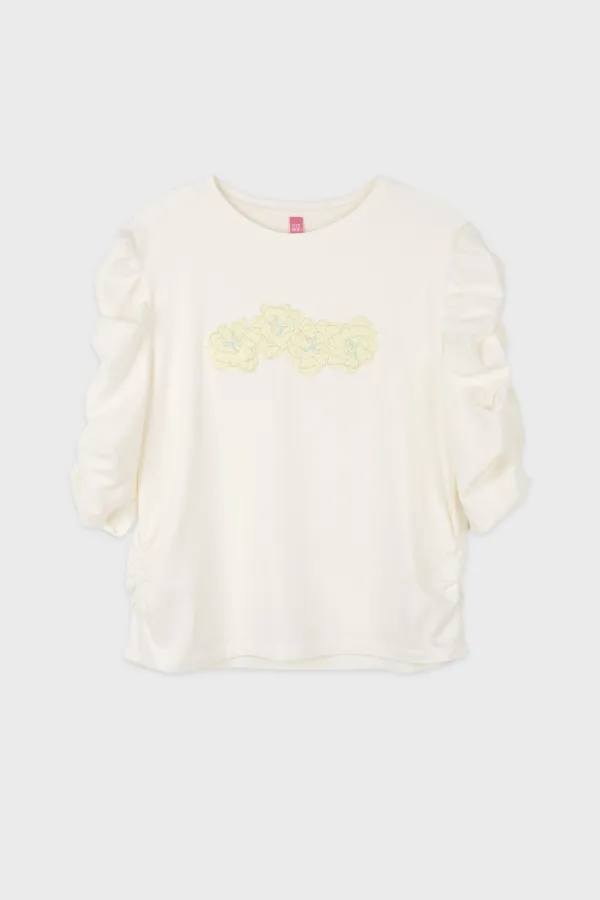 [박지현 착용] Soft Shirring T-Shirt (Cream)
