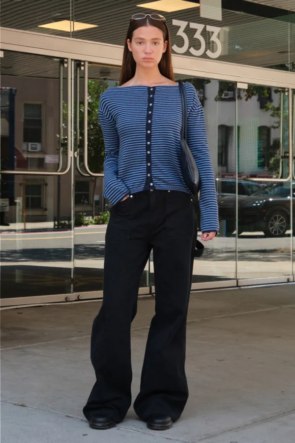 10.2 출고 Lane Stripe Button Cardigan - Blue