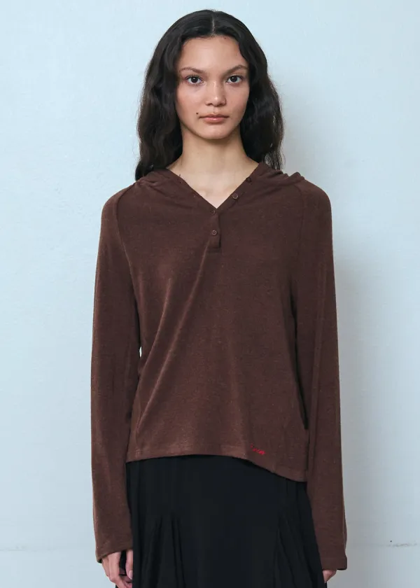 Button-Up Slim Fit Hoodie_Brown